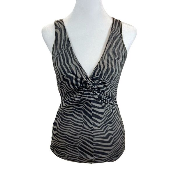 Express‎ Brand Animal Print V Neck Sleeveless Blouse Size Small Black and Grey - Picture 2 of 8
